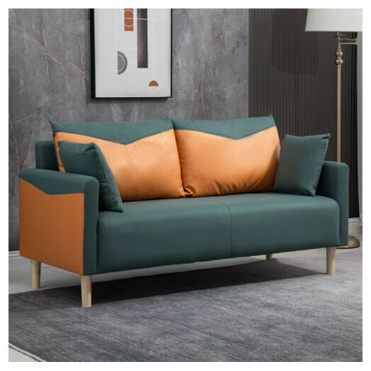 New fabric sofa [dark green + orange] (double seat 125CM (free two pillows)
