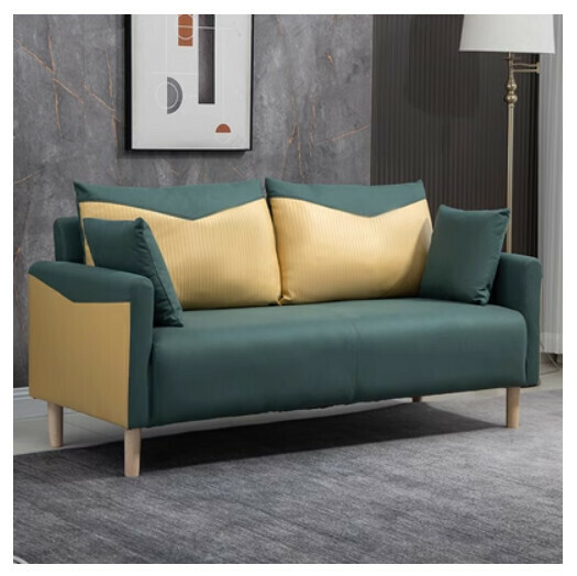 New fabric sofa [dark green + lemon yellow] (two people 125CM (free two pillows)