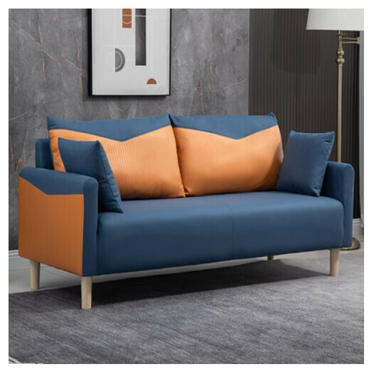 New fabric sofa [dark blue + orange] (double space 125CM (free two pillows)