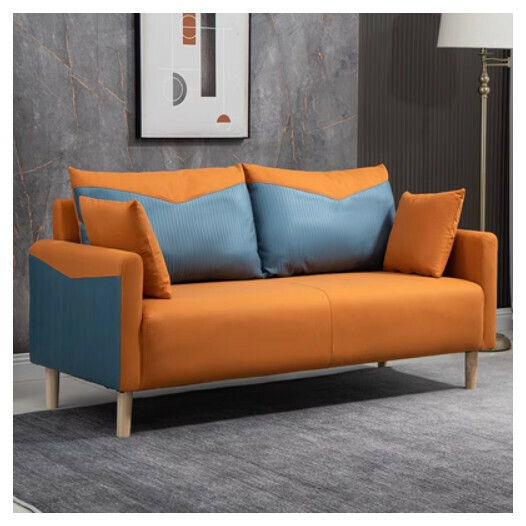 New fabric sofa [orange + dark blue] (two people 125CM (free two pillows)