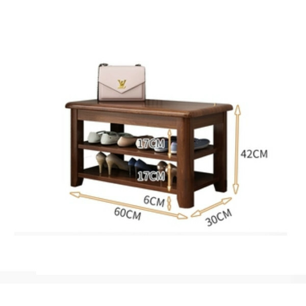 Hotly recommended Nordic solid wood furniture, shoe changing stool, shoe rack, bedside table, sofa side cabinet (2 layers 60cm) walnut color