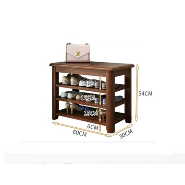 Hotly recommended Nordic solid wood furniture, shoe changing stool, shoe rack, bedside table, sofa side cabinet (3 layers 60cm) walnut color