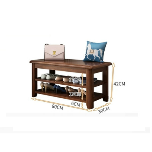 Hotly recommended Nordic solid wood furniture, shoe changing stool, shoe rack, bedside table, sofa side cabinet (2 layers 80cm) walnut color