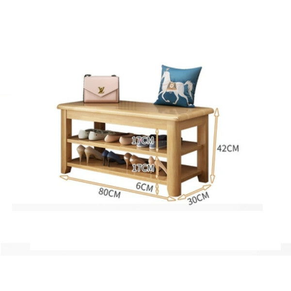 Hotly recommended Nordic solid wood furniture, shoe changing stool, shoe rack, bedside table, sofa side cabinet (2 layers 80cm) solid wood color