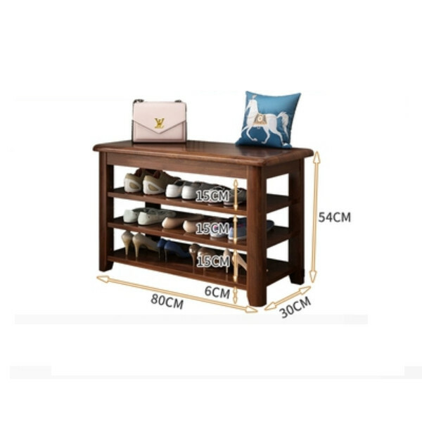 Hotly recommended Nordic solid wood furniture, shoe changing stool, shoe rack, bedside table, sofa side cabinet (3 layers 80cm) walnut color