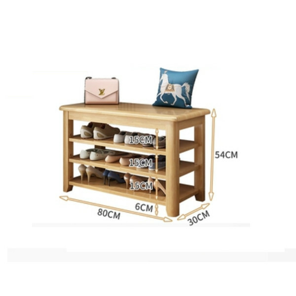 Hotly recommended Nordic solid wood furniture, shoe changing stool, shoe rack, bedside table, sofa side cabinet (3 layers 80cm) solid wood color