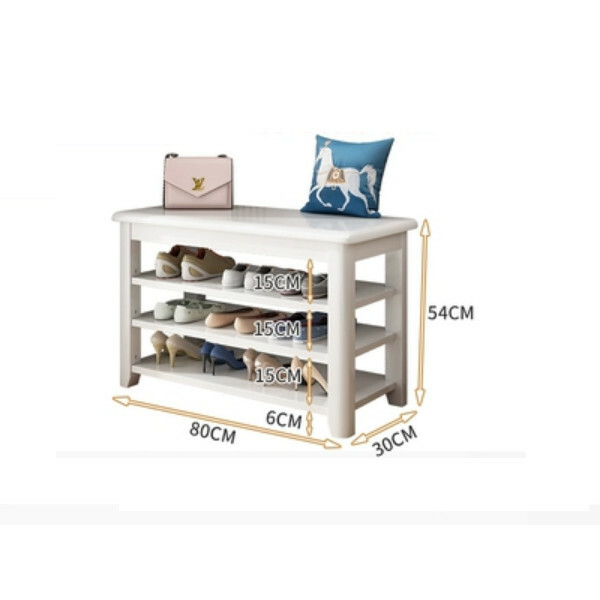 Hotly recommended Nordic solid wood furniture, shoe changing stool, shoe rack, bedside table, sofa side cabinet (3 layers 80cm) white