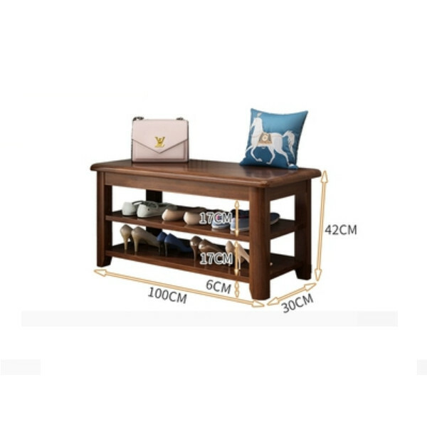 Hotly recommended Nordic solid wood furniture, shoe changing stool, shoe rack, bedside table, sofa side cabinet (2 layers 100cm) walnut color