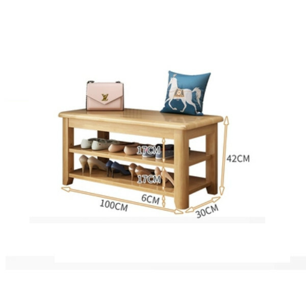 Hotly recommended Nordic solid wood furniture, shoe changing stool, shoe rack, bedside table, sofa side cabinet (2 layers 100cm) solid wood color