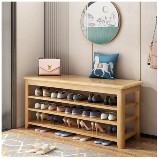 Hotly recommended Nordic solid wood furniture, shoe changing stool, shoe rack, bedside table, sofa side cabinet (3 layers 100cm) solid wood color