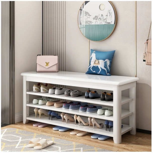 Hotly recommended Nordic solid wood furniture, shoe changing stool, shoe rack, bedside table, sofa side cabinet (3 layers 100cm) white