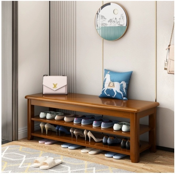 Hotly recommended Nordic solid wood furniture, shoe changing stool, shoe rack, bedside table, sofa side cabinet (2 layers 120cm) walnut color