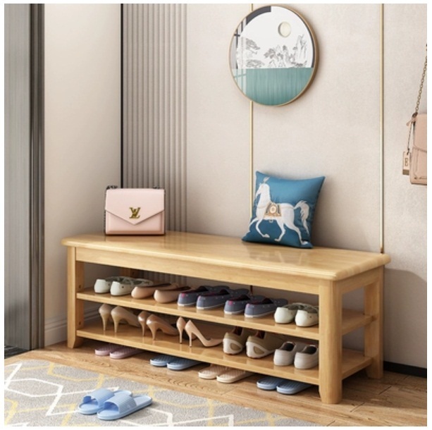 Hotly recommended Nordic solid wood furniture, shoe changing stool, shoe rack, bedside table, sofa side cabinet (2 layers 120cm) solid wood color