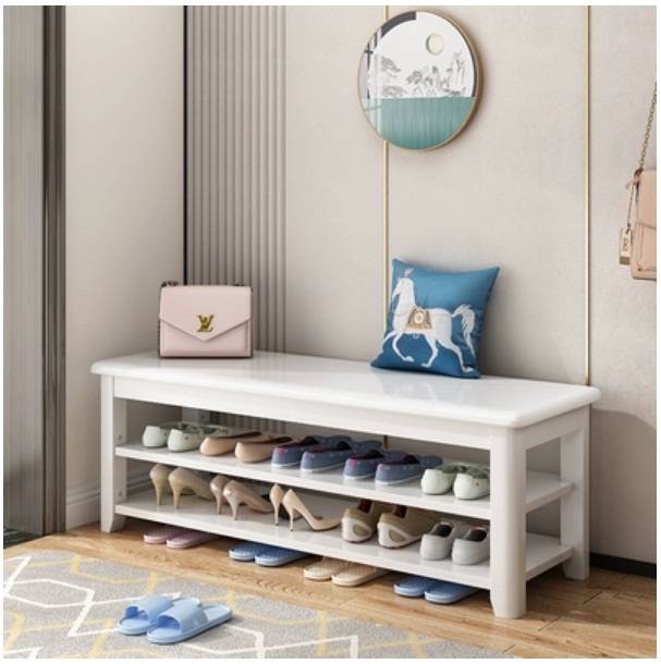 Hotly recommended Nordic solid wood furniture, shoe changing stool, shoe rack, bedside table, sofa side cabinet (2 layers 120cm) white