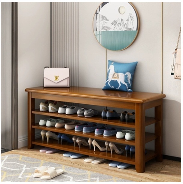 Hotly recommended Nordic solid wood furniture, shoe changing stool, shoe rack, bedside table, sofa side cabinet (3 layers 120cm) walnut color