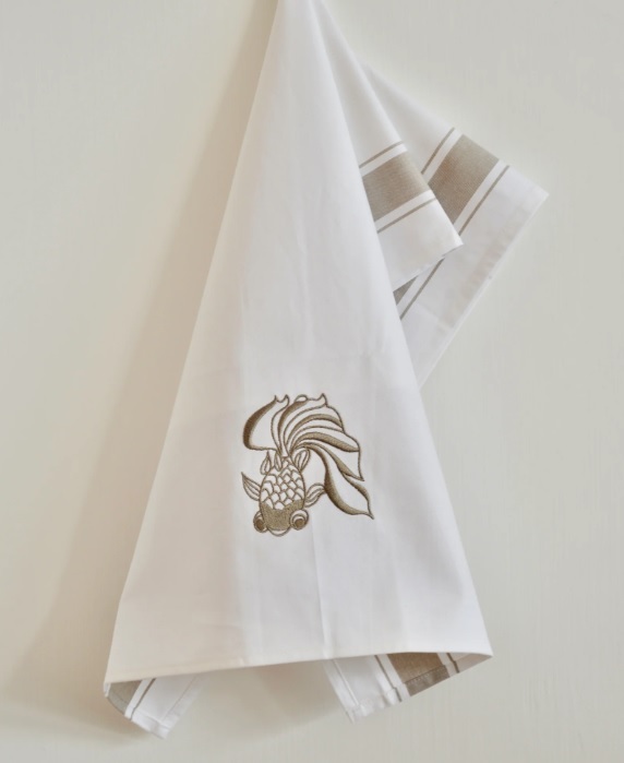 ZEST OF ASIA icon hong kong tea towel - golden goldfish