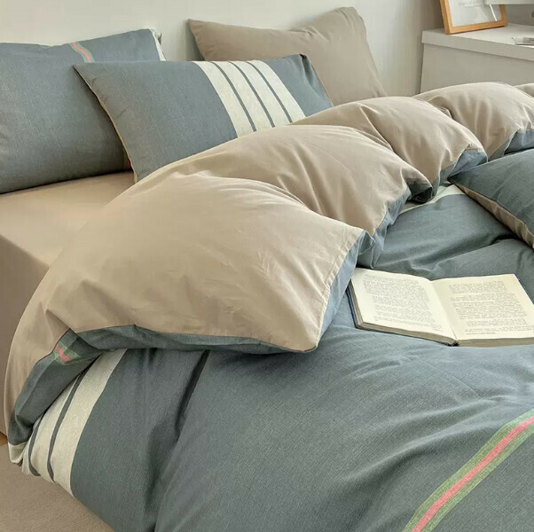Hot selling pure cotton washed cotton quilt cover (Paul [100% combed cotton suitable for sleeping naked] 1.5 meter bed sheet style four-piece set [quilt cover 200*230cm sheet 245*250cm])