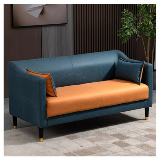 New fabric sofa [dark blue + orange no-wash technical cloth] (double space 123cm (free two pillows)