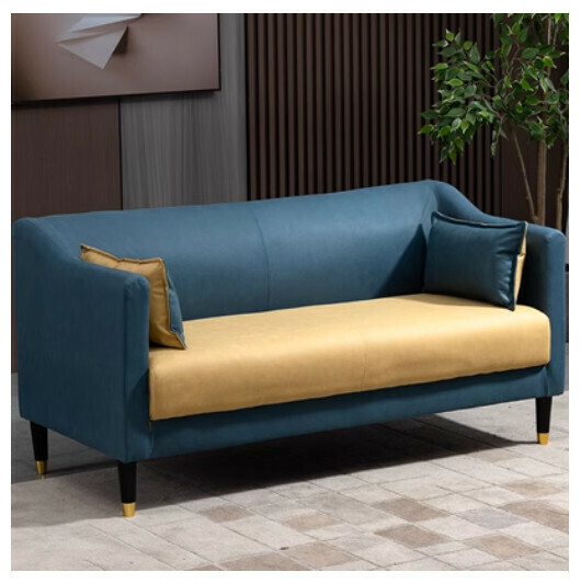 New fabric sofa [dark blue + turmeric no-wash technical cloth] (double space 123cm (free two pillows)