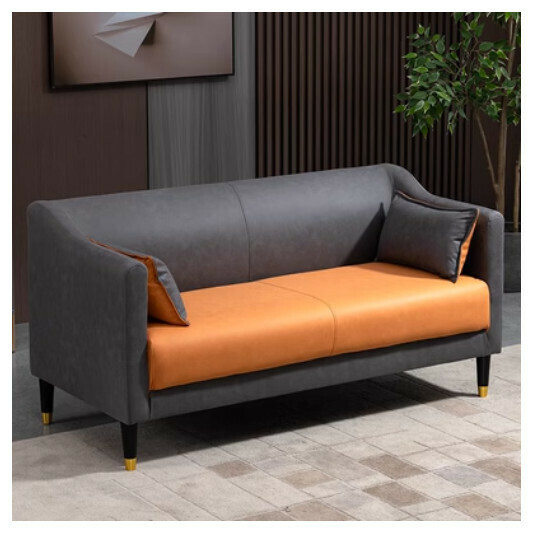 New fabric sofa [dark gray + orange no-wash technical cloth] (double space 123cm (free two pillows)