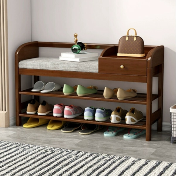 Hotly recommended Nordic solid wood furniture, shoe bench, door shoe cabinet, multi-layer shoe rack (walnut color, 80cm)