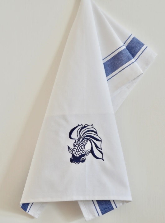 ZEST OF ASIA icon hong kong tea towel - blue goldfish