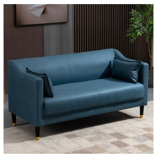 New fabric sofa [dark blue no-wash technical cloth] (double 123cm (free two pillows)