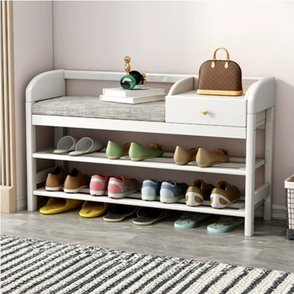 Hotly recommended Nordic solid wood furniture, shoe bench, door shoe cabinet, multi-layer shoe rack (white, 80cm)