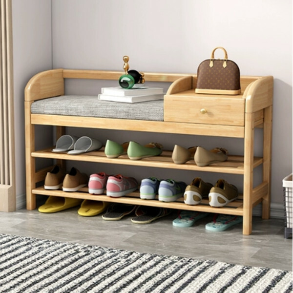 Hotly recommended Nordic solid wood furniture, shoe bench, door shoe cabinet, multi-layer shoe rack (raw wood color, 100cm)