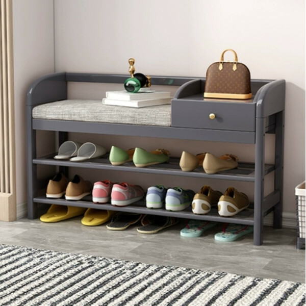 Hotly recommended Nordic solid wood furniture, shoe bench, door shoe cabinet, multi-layer shoe rack (elegant gray, 100cm)