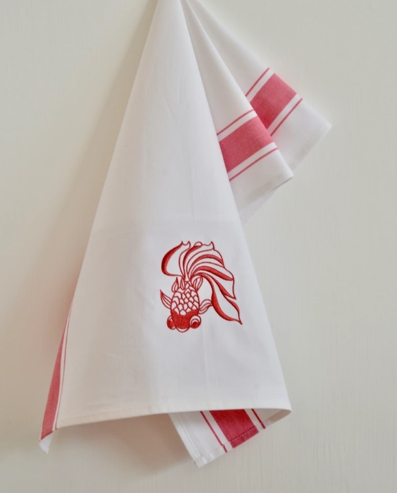 ZEST OF ASIA icon hong kong tea towel - red goldfish