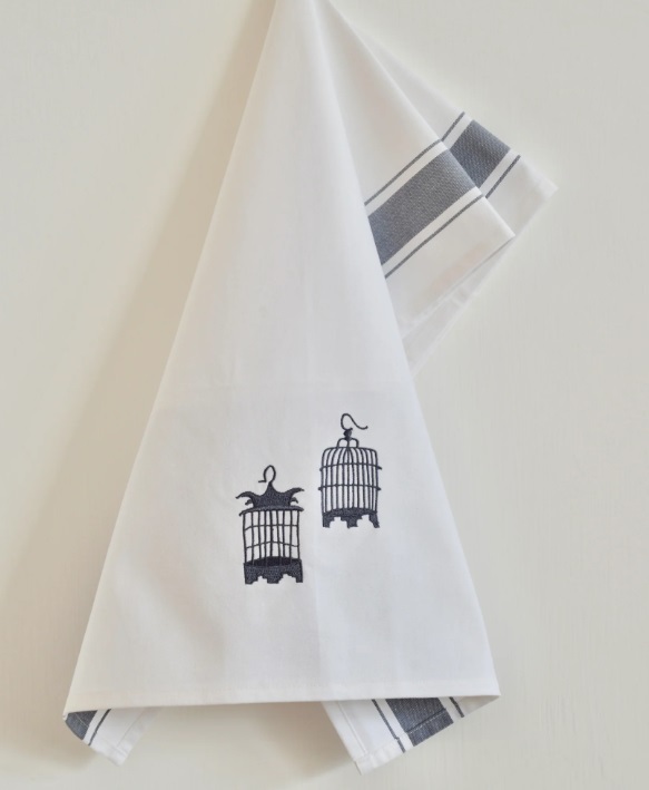 ZEST OF ASIA icon hong kong tea towel - grey bird cage
