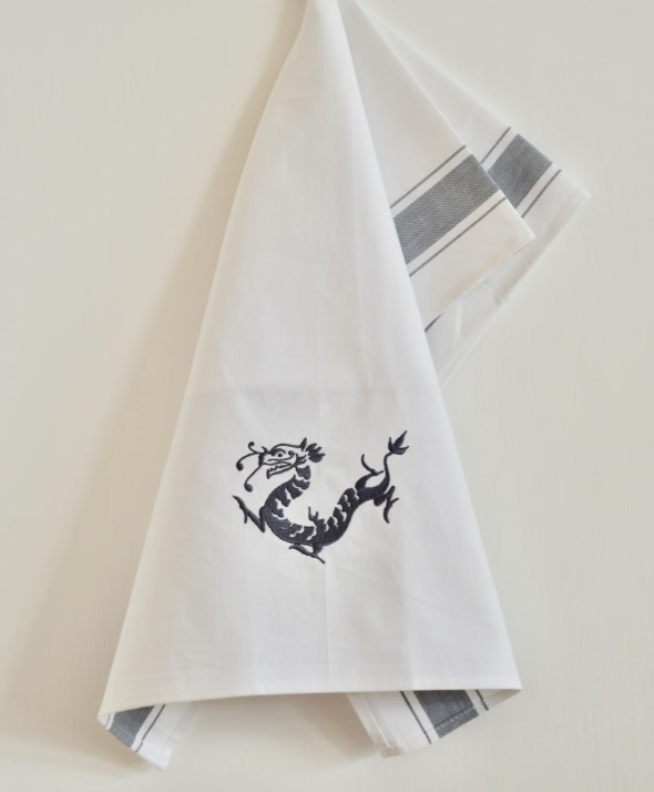 ZEST OF ASIA icon hong kong tea towel - grey dragon