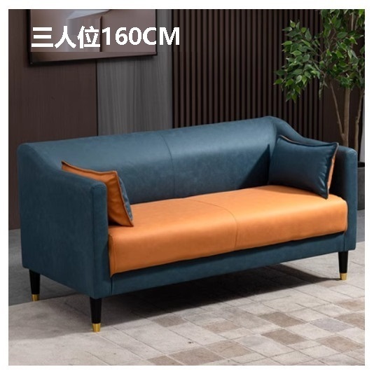 New fabric sofa [dark blue + orange no-wash technical cloth] (three people 160cm (free two pillows)