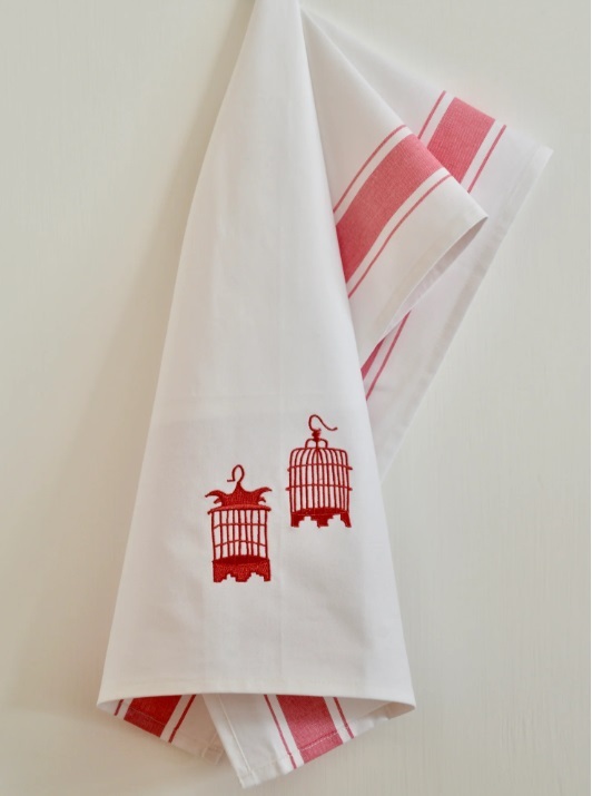 ZEST OF ASIA icon hong kong tea towel - red bird cage