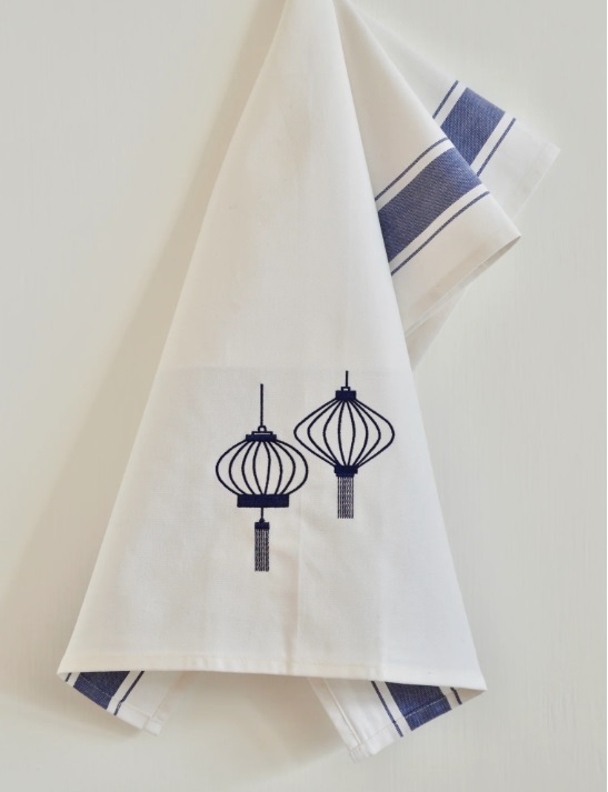 ZEST OF ASIA icon hong kong tea towel - blue lantern