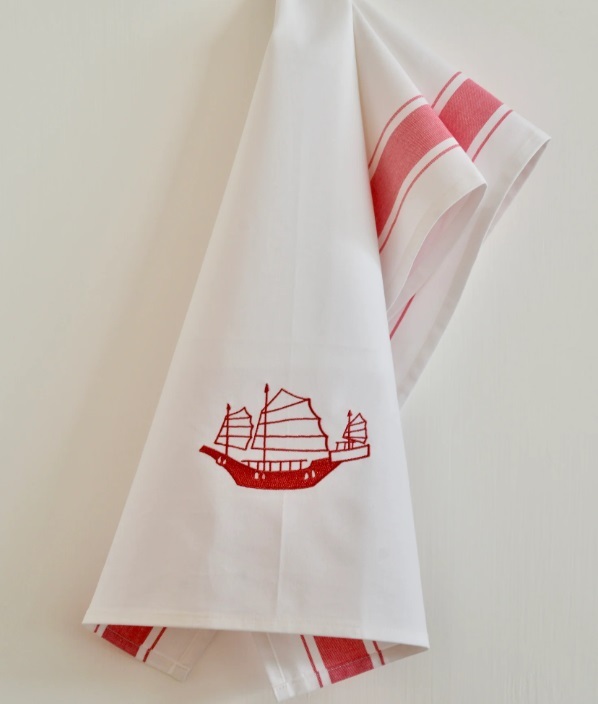 ZEST OF ASIA icon hong kong tea towel - red junk