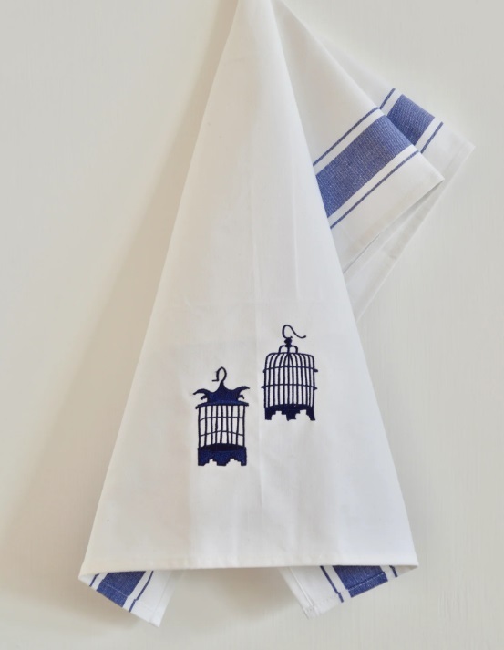 ZEST OF ASIA icon hong kong tea towel - blue bird cage