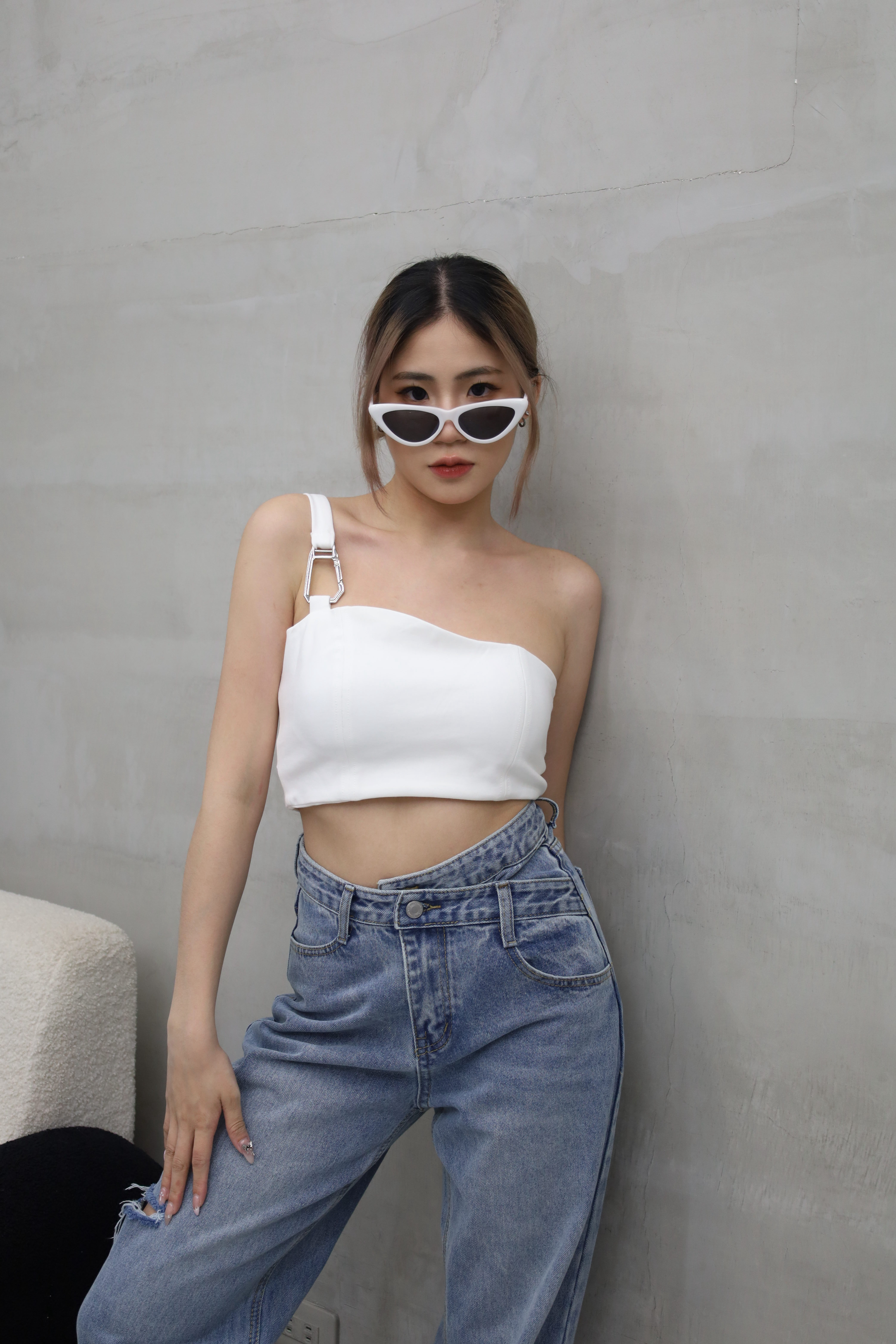 單肩銀釦小背心