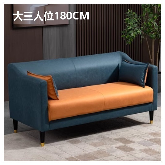 New fabric sofa [dark blue + orange no-wash technical cloth] (3 adults 180cm (2 pillows included)