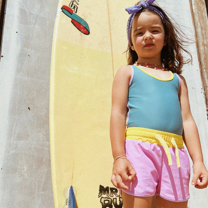 棉花糖粉 Marshmallow  | 海廢再生 抗UV兒童防曬游泳短褲