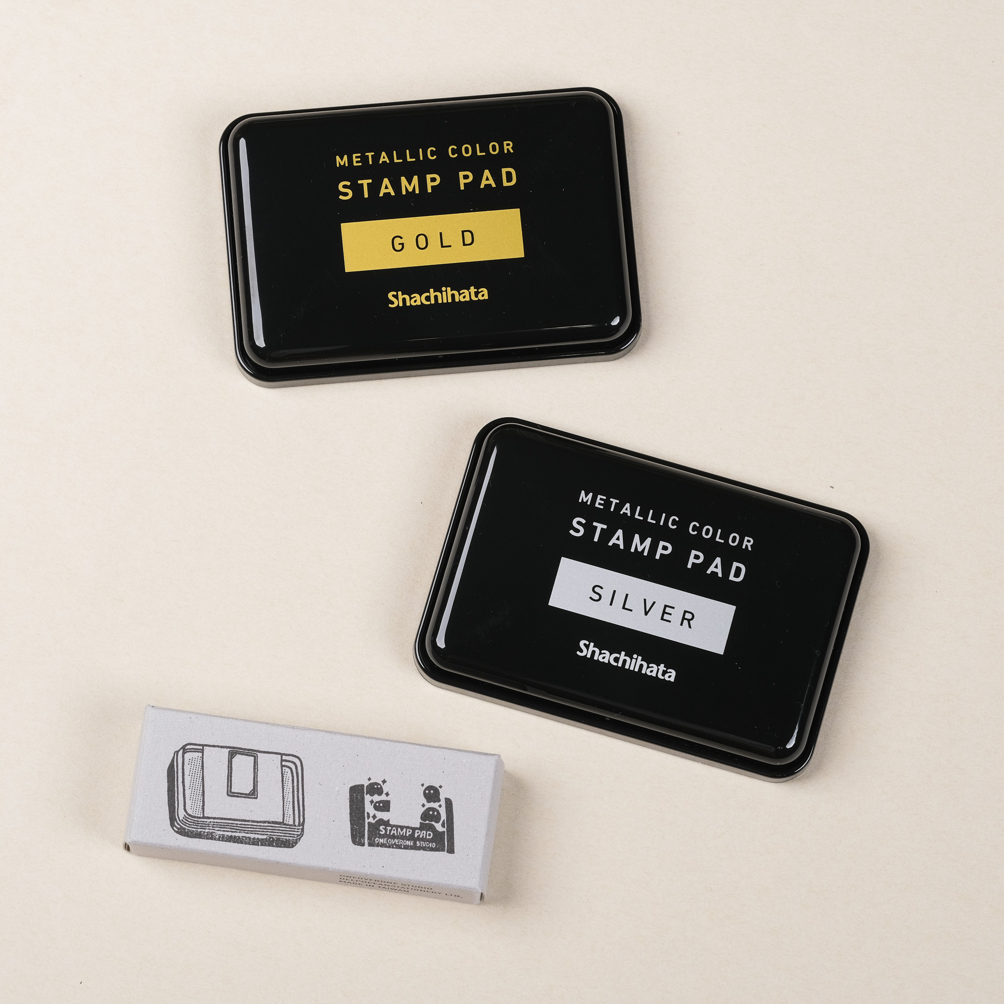 Shachihata 金色銀色印台+套色印章組合