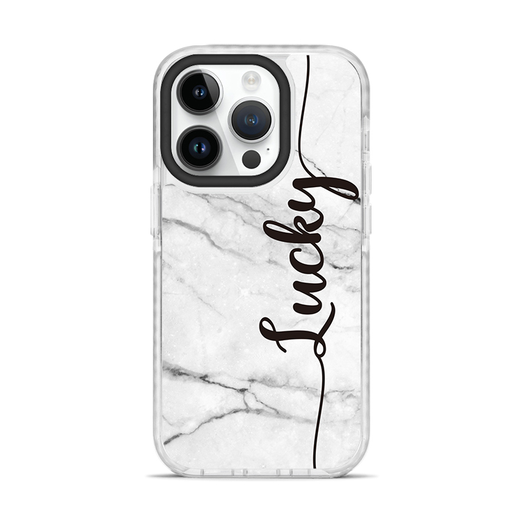 【特惠款】經典白大理石紋 iPhone 14 Pro - (Lucky) 撞白殼
