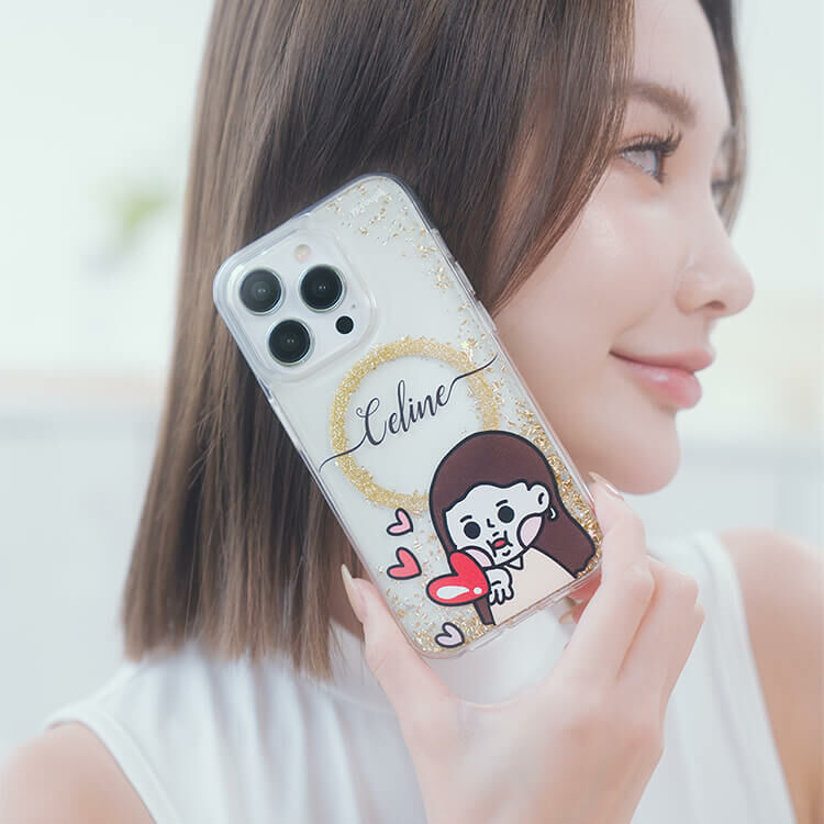 【插畫聯名】挖系小y 戀愛少女 香檳金貝拉殼 (MagSafe) - iPhone客製化防摔手機殼