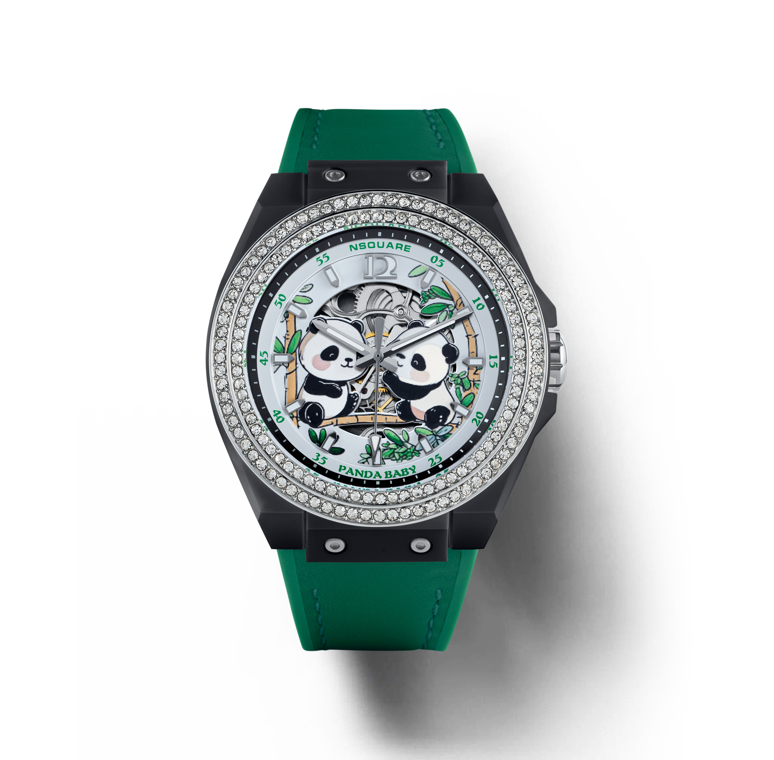 【NSQUARE】 Panda Baby熊貓寶貝系列 鏤空錶盤 複合式錶帶 G0565