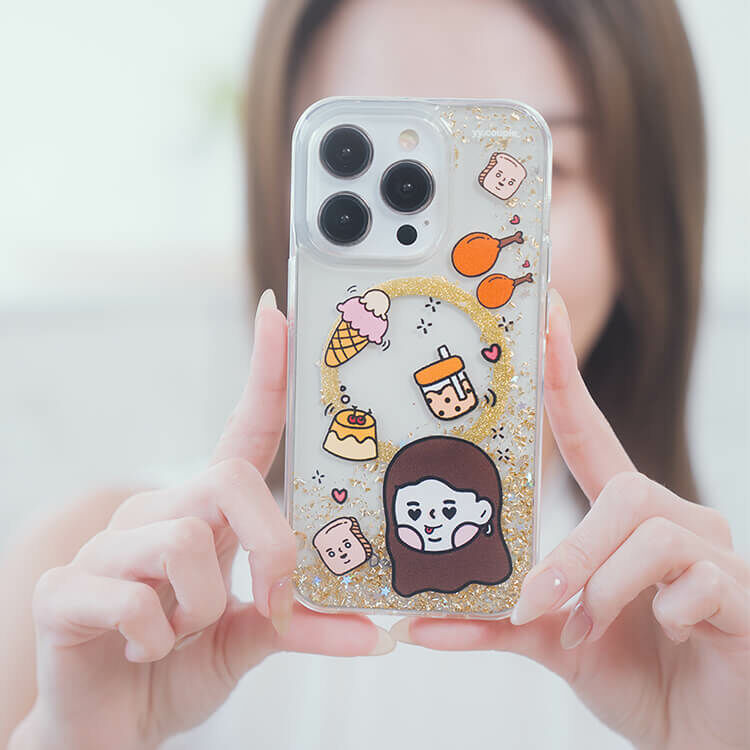 【插畫聯名】挖系小y 貪吃小y 香檳金貝拉殼 (MagSafe) - iPhone客製化防摔手機殼