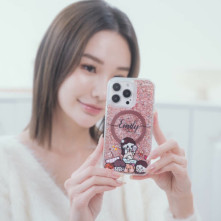 【插畫聯名】挖系小y 開心少女 (MagSafe) 玫瑰金貝拉殼 - (訂製名字) iPhone客製化手機殼