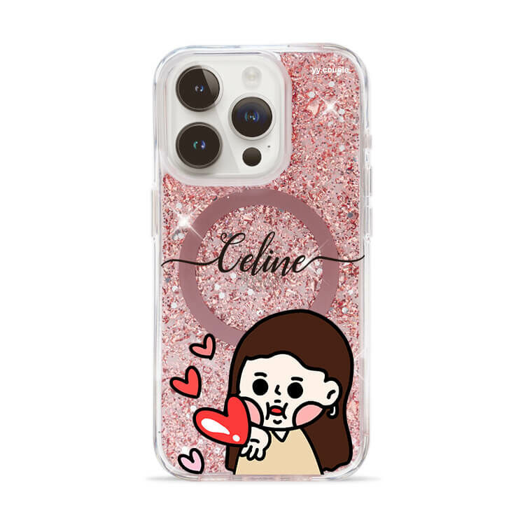 【插畫聯名】挖系小y 戀愛少女 (MagSafe) 玫瑰金貝拉殼 - (訂製名字) iPhone客製化手機殼