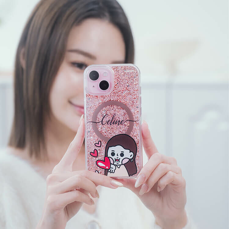 【插畫聯名】挖系小y 戀愛少女 (MagSafe) 玫瑰金貝拉殼 - (訂製名字) iPhone客製化手機殼