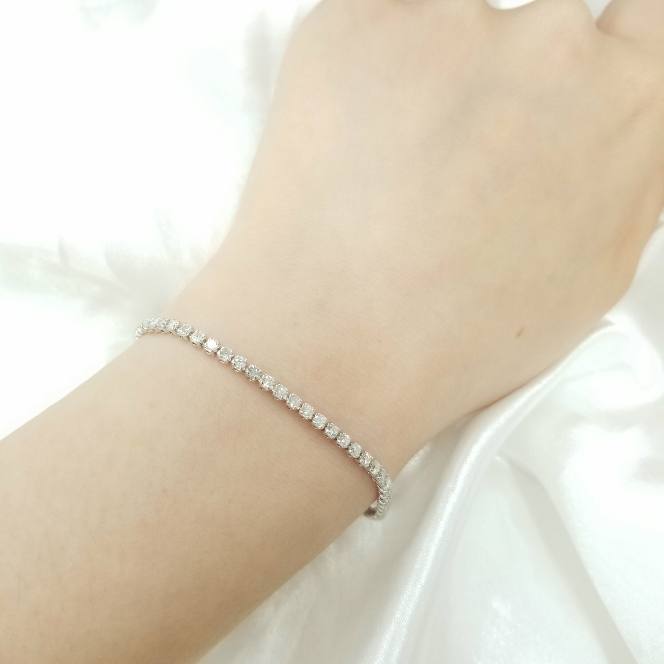 全新18K白金2卡10份鑽石手鍊